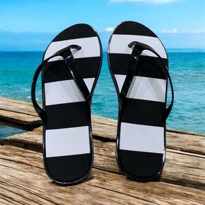 Black and White Striped Flip Flops